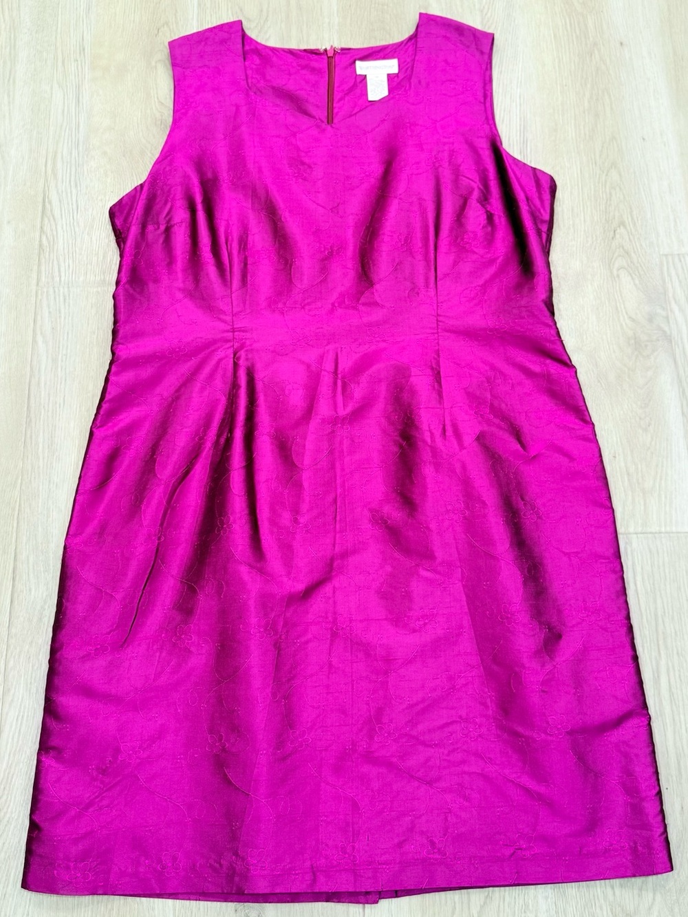 Fuchsia Silk Embroidered Dress Floral Cocktail Wedding Guest Dress Size 18 - Picture 4 of 10